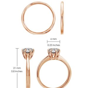 SILVERLINE JEWELRY Stainless Steel 2mm Wedding Band & Solitaire 7mm Round-Cut Cubic Zirconia Engagement Bridal Ring Set, Rose Gold Tone Size 6.5