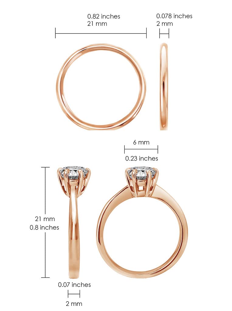 SILVERLINE JEWELRY Stainless Steel 2mm Wedding Band & Solitaire 7mm Round-Cut Cubic Zirconia Engagement Bridal Ring Set, Rose Gold Tone Size 6.5