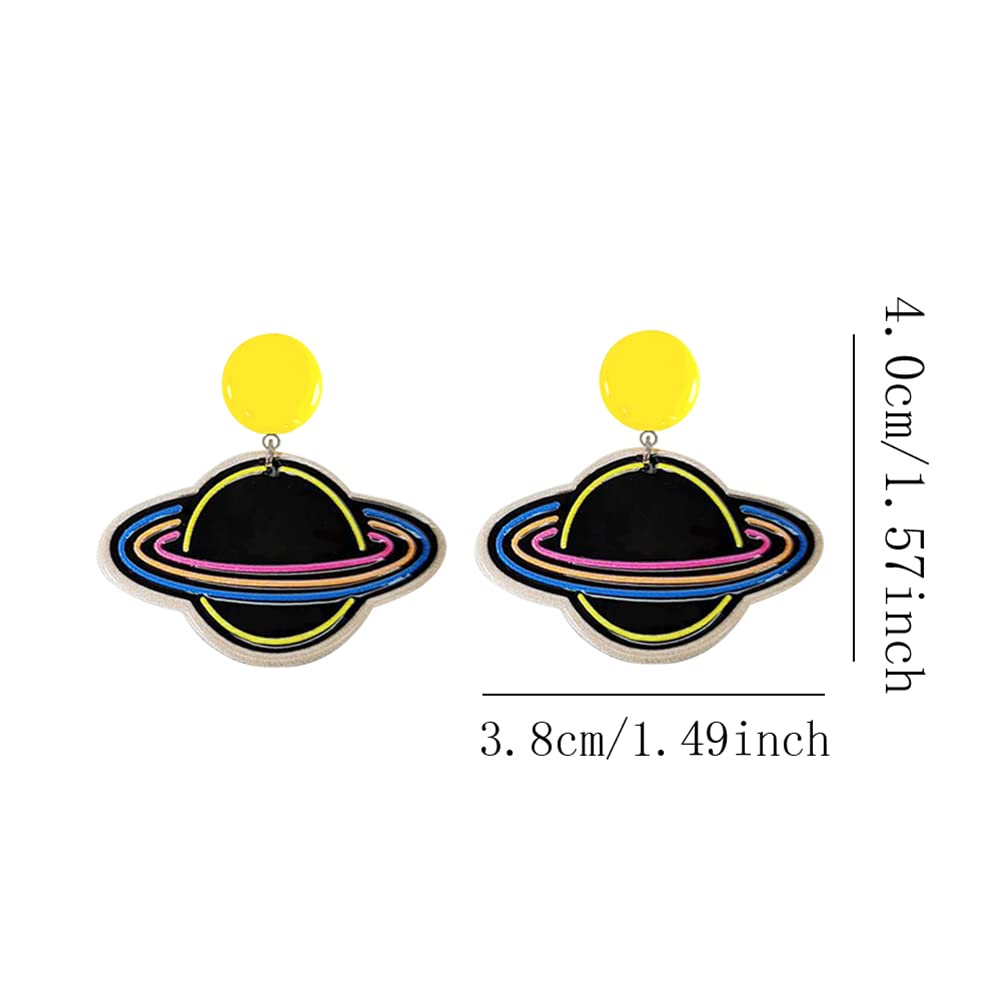 ANXIN Unique Handmade Cartoon Black Embossed Print Rocket Planet Earrings Chic Lightweight Creative Acrylic Drop Dangle Earrings For Women Jewelry Gifts (Black Planet (Xingxing) Earrings)