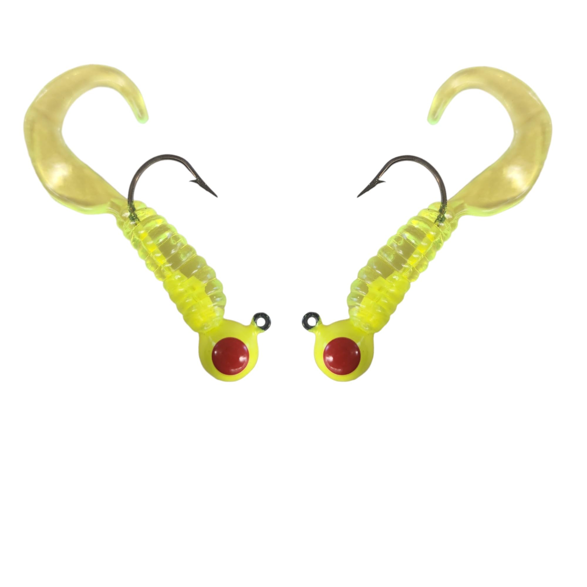 Moose Baits Crappie Jigs, Crappie Baits, Grub Fishing Lures, Curly Tail Worms for Bass Fishing, Crappie Fishing Gear, Soft Plastic Grubs, Curl Tail Grubs, Chartreuse Swimbait with 1/8 oz Jig Heads