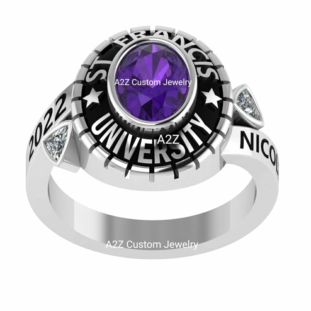 A2Z CUSTOM JEWELRY fully customized Girl class ring for high school, college, university sterling silver (dominion salva) ring