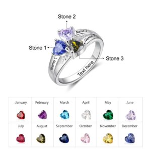 Personalized Mothers Rings with 3 Simulated Birthstones Custom Name Rings for Women 925 Sterling Silver Engraved Promise Rings for Her Grandma Mothers Day Birthday Gifts (#8)