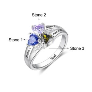 Personalized Mothers Rings with 3 Simulated Birthstones Custom Name Rings for Women 925 Sterling Silver Engraved Promise Rings for Her Grandma Mothers Day Birthday Gifts (#7)