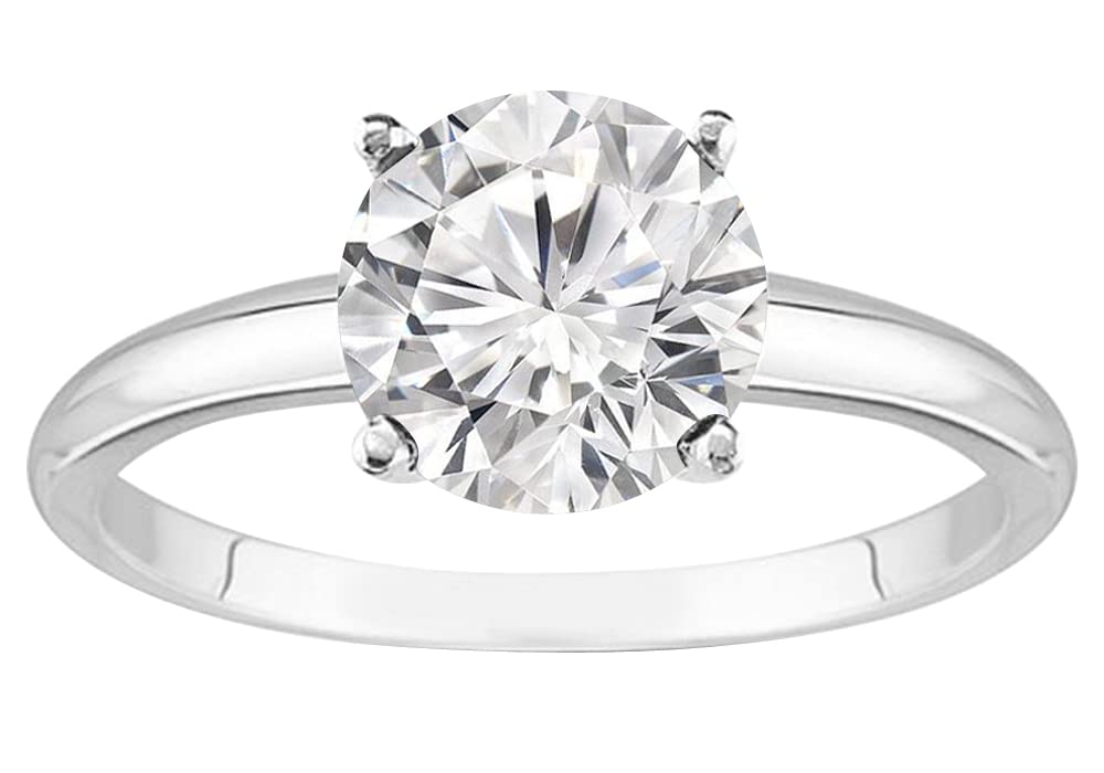 Houston Diamond District 14K White Gold 2 Carat Lab Grown 4 Prong Solitaire Round Cut Diamond Engagement Ring (2 Ct,E-F Color VS1-VS2 Clarity), Size - 7