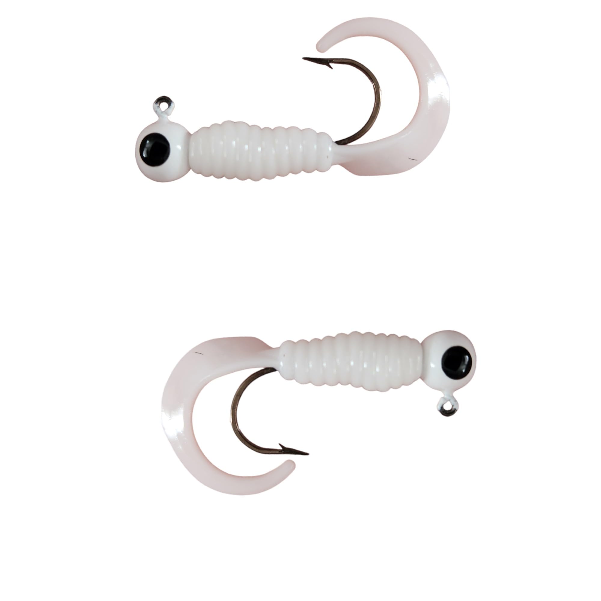 Moose Baits Crappie Jigs, Crappie Baits, Grub Fishing Lures, Curly Tail Worms for Bass Fishing, Crappie Fishing Gear, Soft Plastic Grubs, Curl Tail Grubs, White Swimbait with 1/8 oz Jig Heads