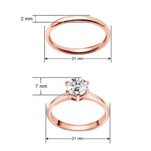 SILVERLINE JEWELRY Stainless Steel 2mm Wedding Band & Solitaire 7mm Round-Cut Cubic Zirconia Engagement Bridal Ring Set, Rose Gold Tone Size 6.5