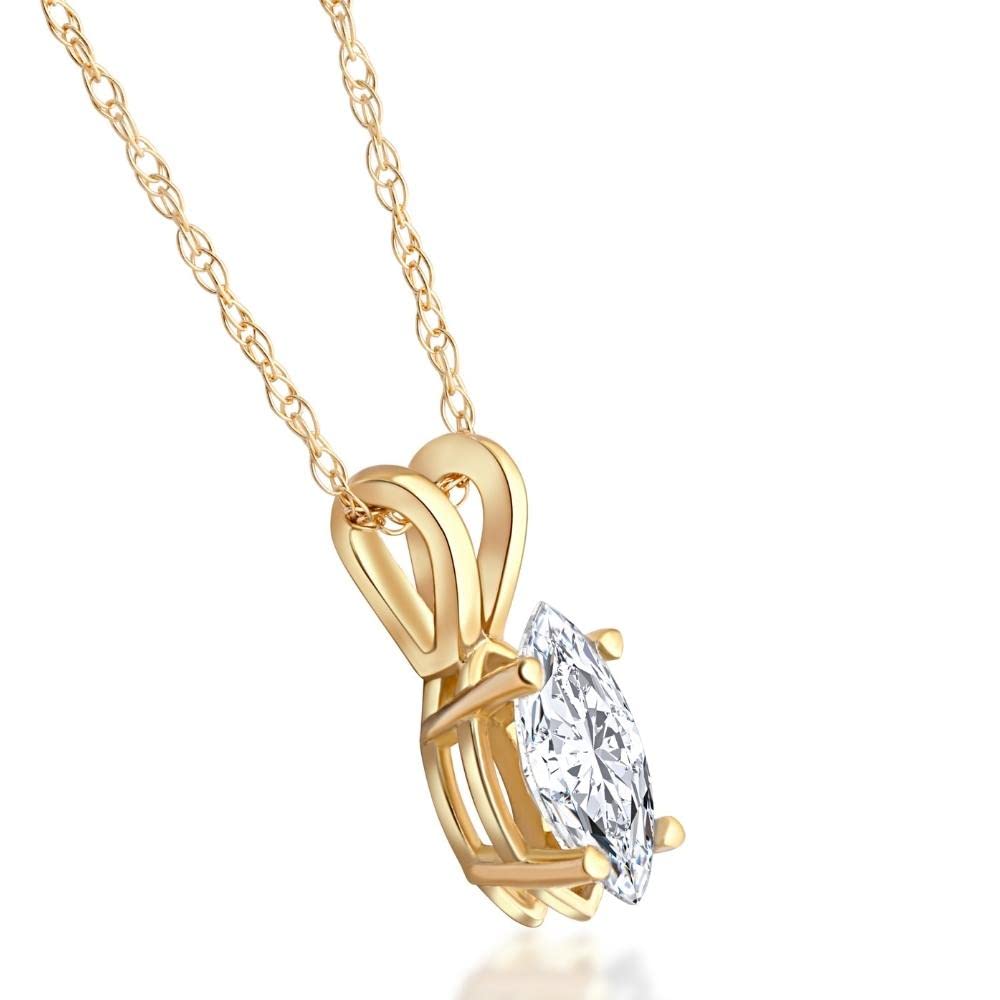 3/8Ct Marquise Natural Diamond Solitaire Pendant White or Yellow Gold Necklace