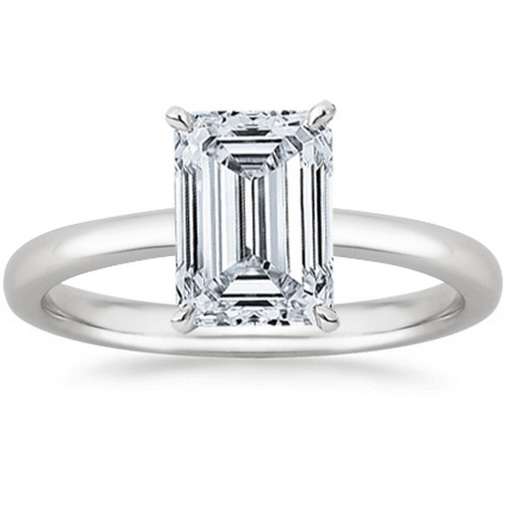 18K White Gold 1.25 Carat Lab Grown Solitaire Emerald Cut IGI CERTIFIED Diamond Engagement Ring (1.25 Ct,D-E Color VS1-VS2 Clarity) Size 8