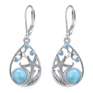 Starfish Beach Earrings for Women Sterling Silver Larimar Teardrop Earrings (larimar)