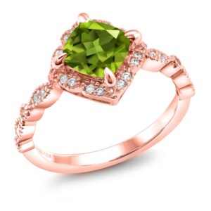 gem stone king 18k rose gold plated silver ring cushion peridot and moissanite (1.90 cttw) (size 7)