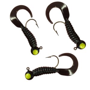 Moose Baits Crappie Jigs, Crappie Baits, Grub Fishing Lures, Curly Tail Worms for Bass Fishing, Crappie Fishing Gear, Soft Plastic Grubs, Curl Tail Grubs, Fishing Swimbait with 1/8 oz Jig Heads