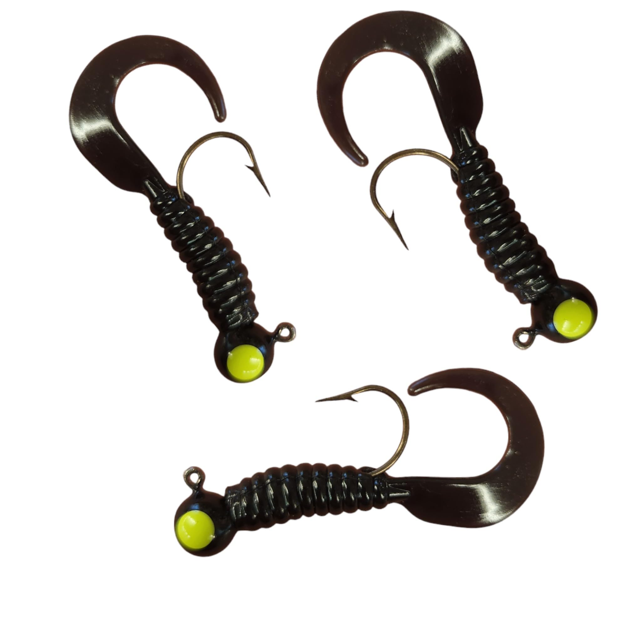 Moose Baits Crappie Jigs, Crappie Baits, Grub Fishing Lures, Curly Tail Worms for Bass Fishing, Crappie Fishing Gear, Soft Plastic Grubs, Curl Tail Grubs, Fishing Swimbait with 1/8 oz Jig Heads