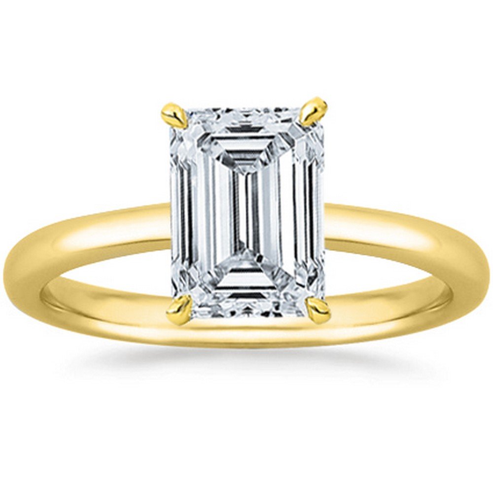 Houston Diamond District - 14K Yellow Gold 1 Carat Lab Grown Solitaire Emerald Cut IGI CERTIFIED Diamond Engagement Ring (1 Carat,G-H Color VS1-VS2 Clarity), Size: 6.5