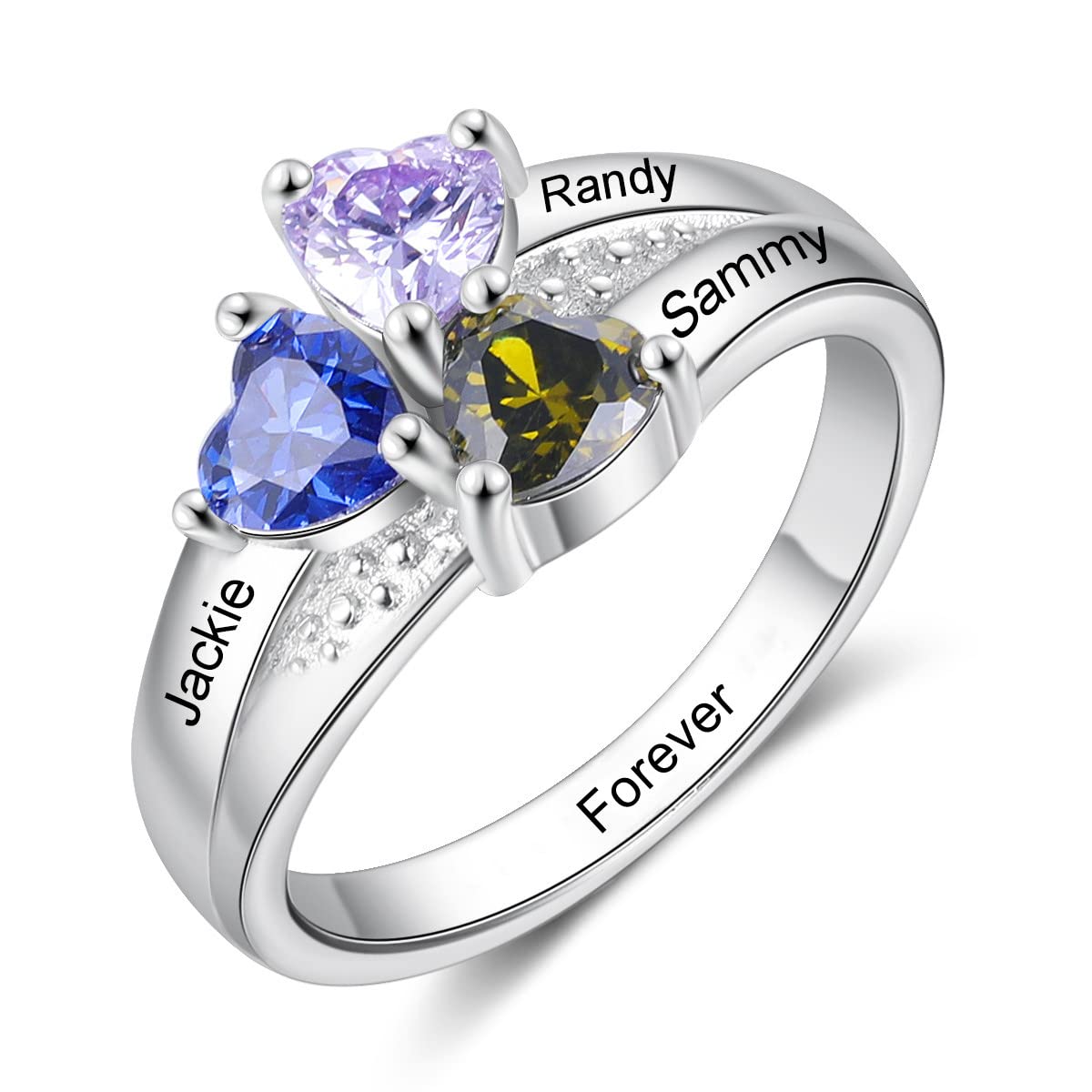 Personalized Mothers Rings with 3 Simulated Birthstones Custom Name Rings for Women 925 Sterling Silver Engraved Promise Rings for Her Grandma Mothers Day Birthday Gifts (#7)