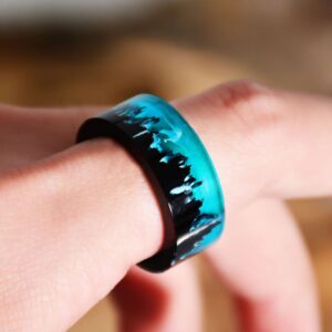 MONKEE-Blue Resin Ring Mountains Wooden Inside Magical World in A Tiny Landscape Ring for Women Men Jewelry Female Finger Punk Jewelry