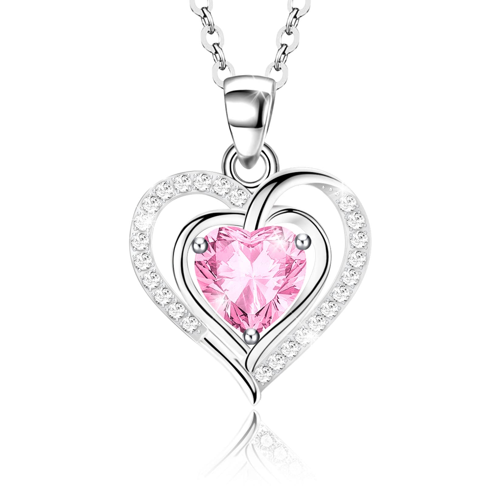 bellstar Heart Pendant Necklaces for Women 925 Sterling Silver with Birthstone Zirconia, Birthday Mother’s Day Christmas, Valentine' Jewelry Gift for Mom Women Girls