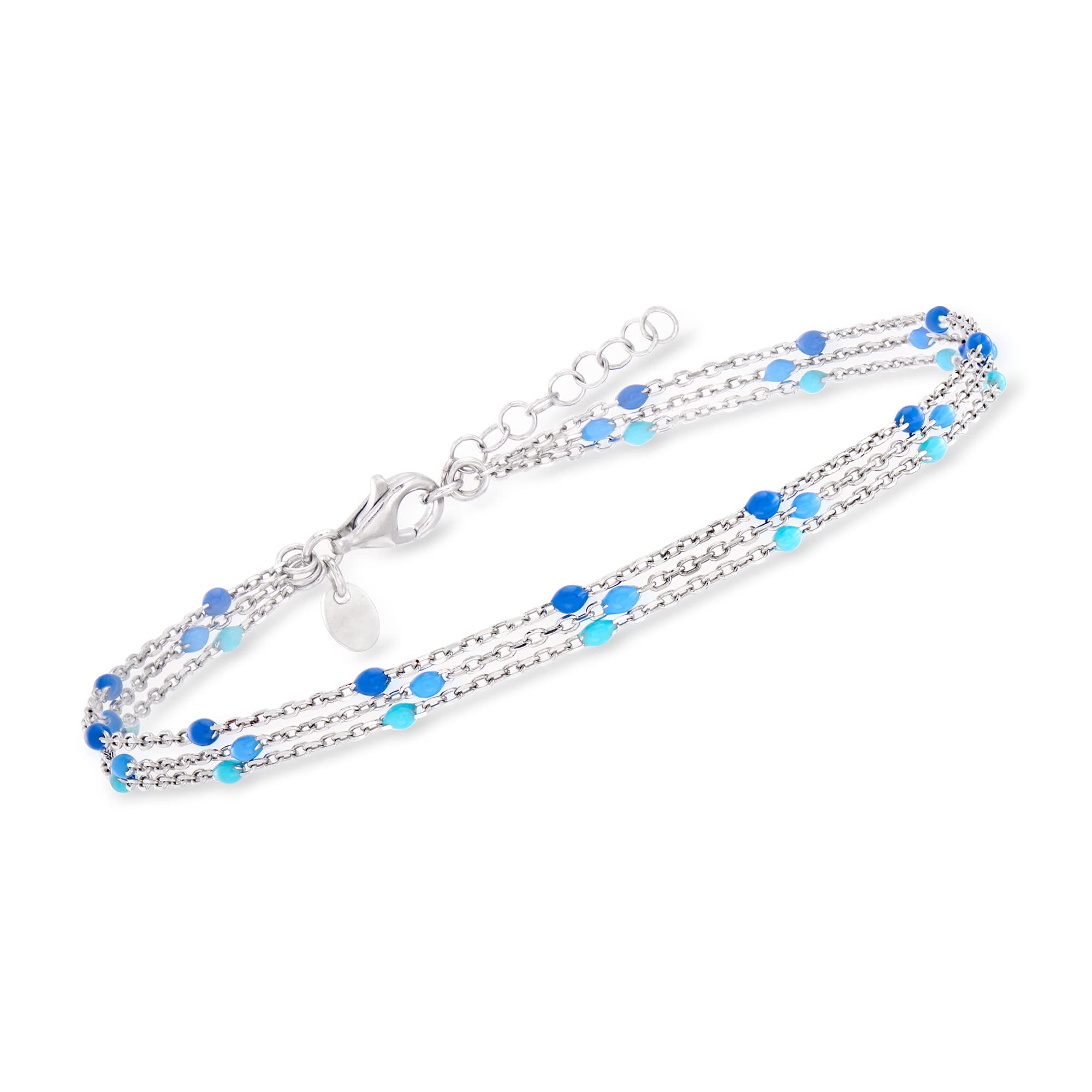 Ross-Simons Italian Tonal Blue Enamel Bead Station Anklet in Sterling Silver. 9 inches