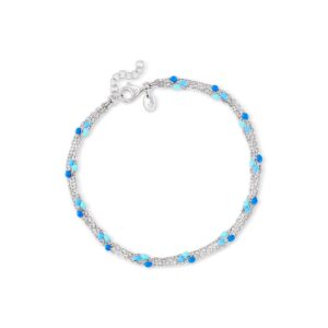 Ross-Simons Italian Tonal Blue Enamel Bead Station Anklet in Sterling Silver. 9 inches