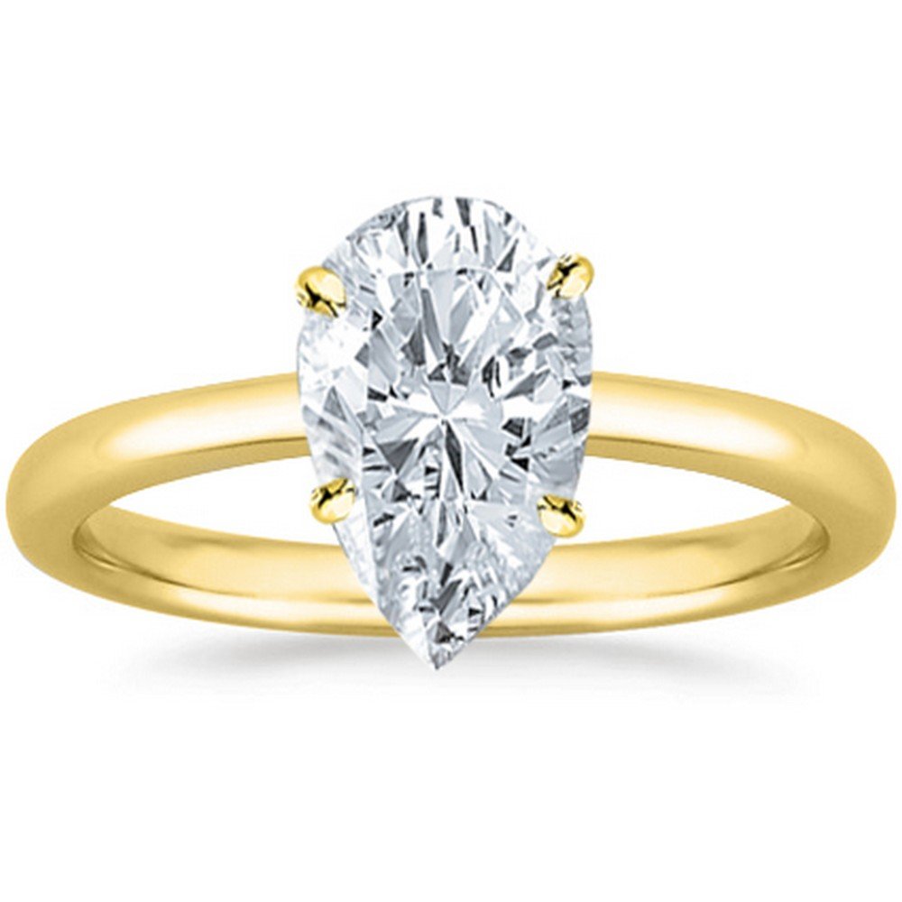 Houston Diamond District 14K Yellow Gold 2 Carat Lab Grown Solitaire Pear Cut Diamond Engagement Ring (2 Ct,H-I Color VS1-VS2 Clarity) Size 6