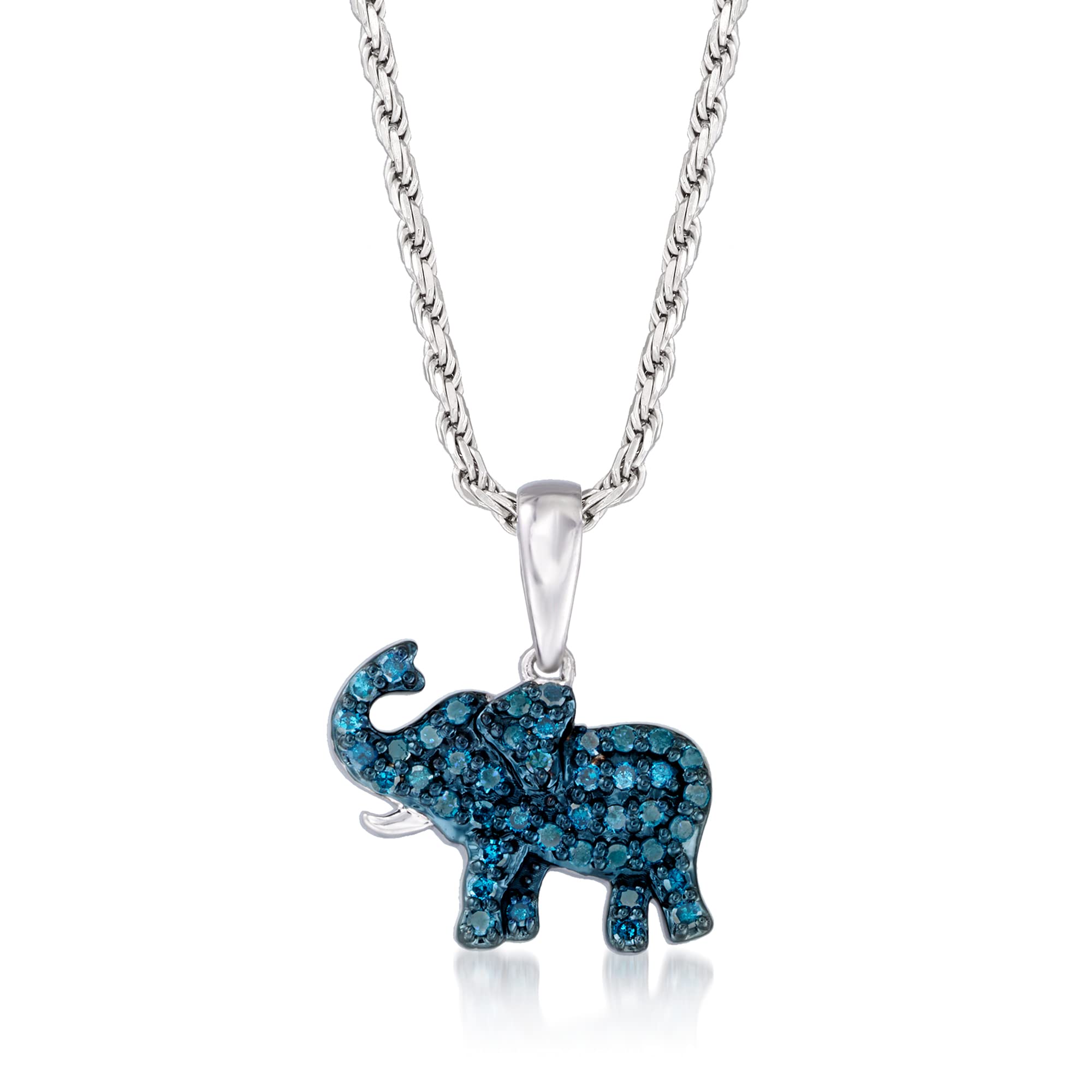 Ross-Simons 0.25 ct. t.w. Blue Diamond Elephant Pendant Necklace in Sterling Silver