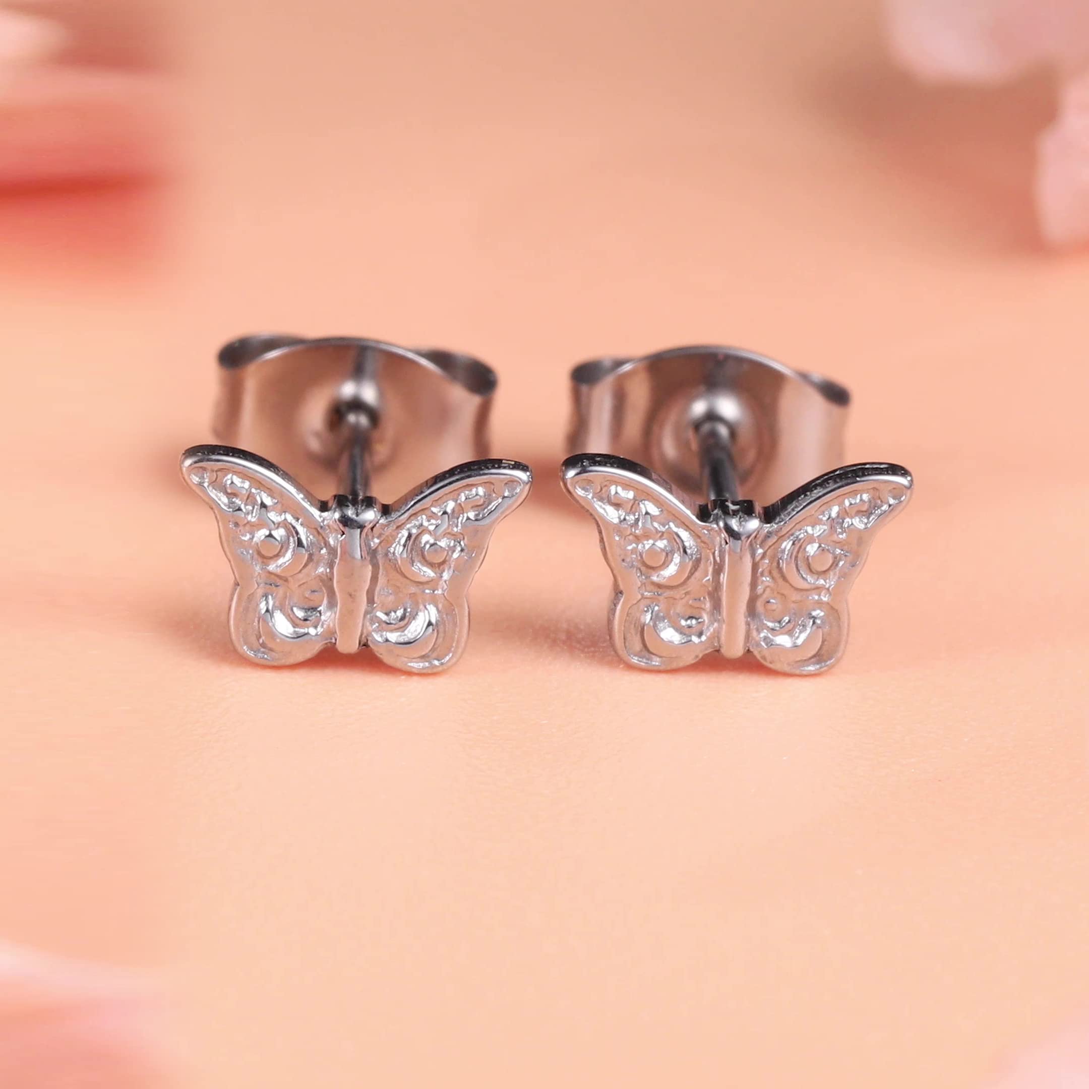 Limerencia Hypoallergenic G23 Titanium Earrings, Tiny Butterfly Stud, F136 Implant Grade Pure Titanium, Suitable for Sensitive Ears (Silver)