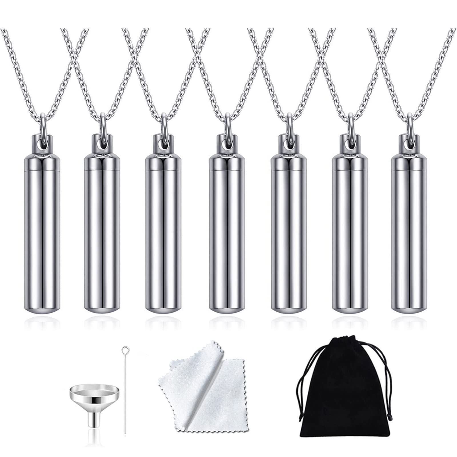 HaoQin jewelry 7 Pieces Cylinder Cremation Urn Necklaces for Ashes Stainless Steel Memorial Keepsake jewelry Ashes Locket Pendant