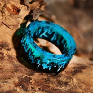 MONKEE-Blue Resin Ring Mountains Wooden Inside Magical World in A Tiny Landscape Ring for Women Men Jewelry Female Finger Punk Jewelry