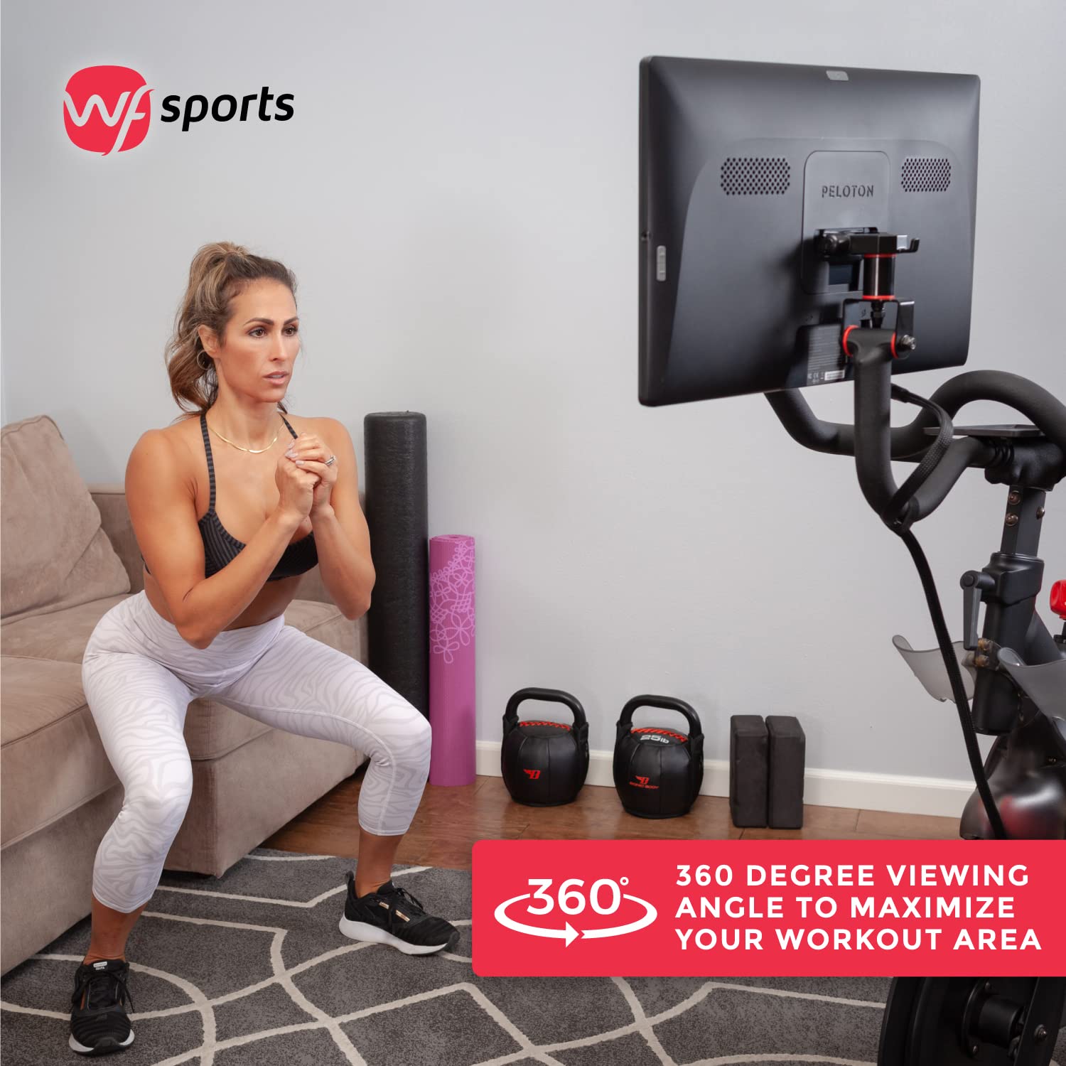 WF Sports for Peloton SureScreenMount Monitor Swivel | Peloton Pivot Screen Mount Attachment to Easily Rotate for Strength, Yoga, Meditation Classes | Bonus SureMountPro Peloton Phone Holder Included