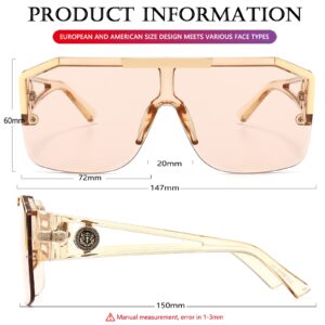 AIEYEZO Square Oversized Sunglasses Flat Top Shield Sun Glasses for Men Women One Lens Square Shades (Clear Brown)