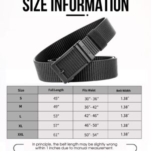 ACTCLOUD Ratchet Belts for Men, Tactical Gun Belt Nylon Web Golf Belt with Automatic Slide Buckle (XL-for Waist 46"-50" (Length 57"), Black)