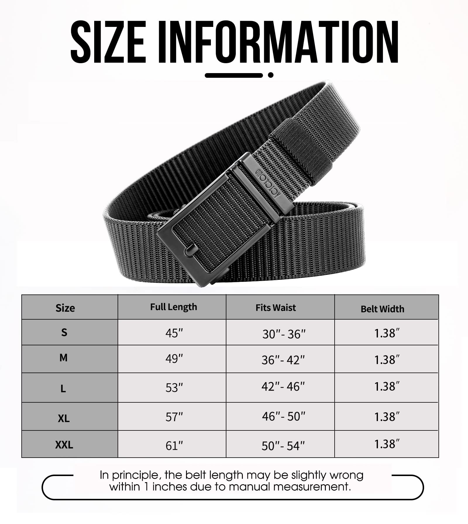 ACTCLOUD Ratchet Belts for Men, Tactical Gun Belt Nylon Web Golf Belt with Automatic Slide Buckle (XL-for Waist 46"-50" (Length 57"), Black)