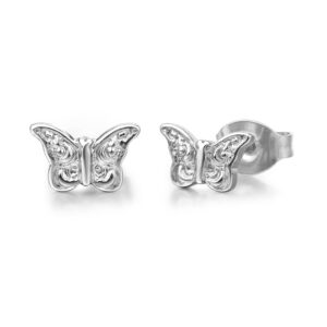 limerencia hypoallergenic g23 titanium earrings, tiny butterfly stud, f136 implant grade pure titanium, suitable for sensitive ears (silver)