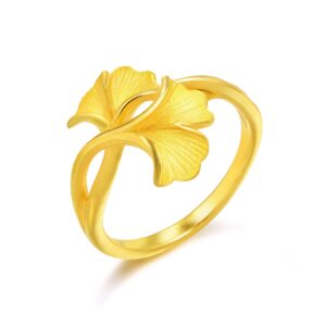 CHOW SANG SANG 999.9 24K Solid Gold Price-by-Weight 4.64g Gold Ginkgo Leaves Ring for Women and Wedding Occasion 89883R | Size: 13