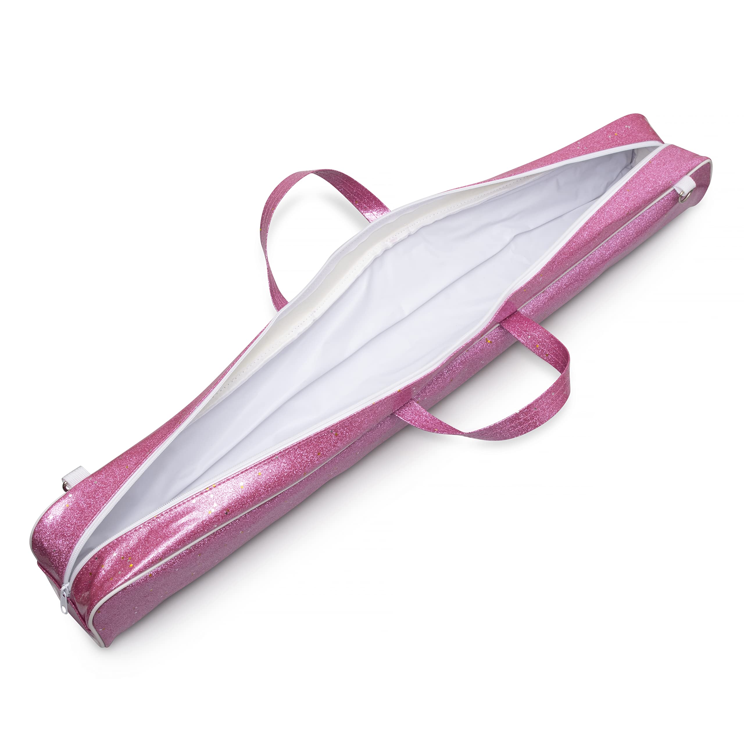 Cintrio Twirling Baton Bag Case with Adjustable Shoulder Strap - Pink Sparkle Case for Majorette Marching Dance Batons - Complete with Rainbow Dance Ribbon Streamer