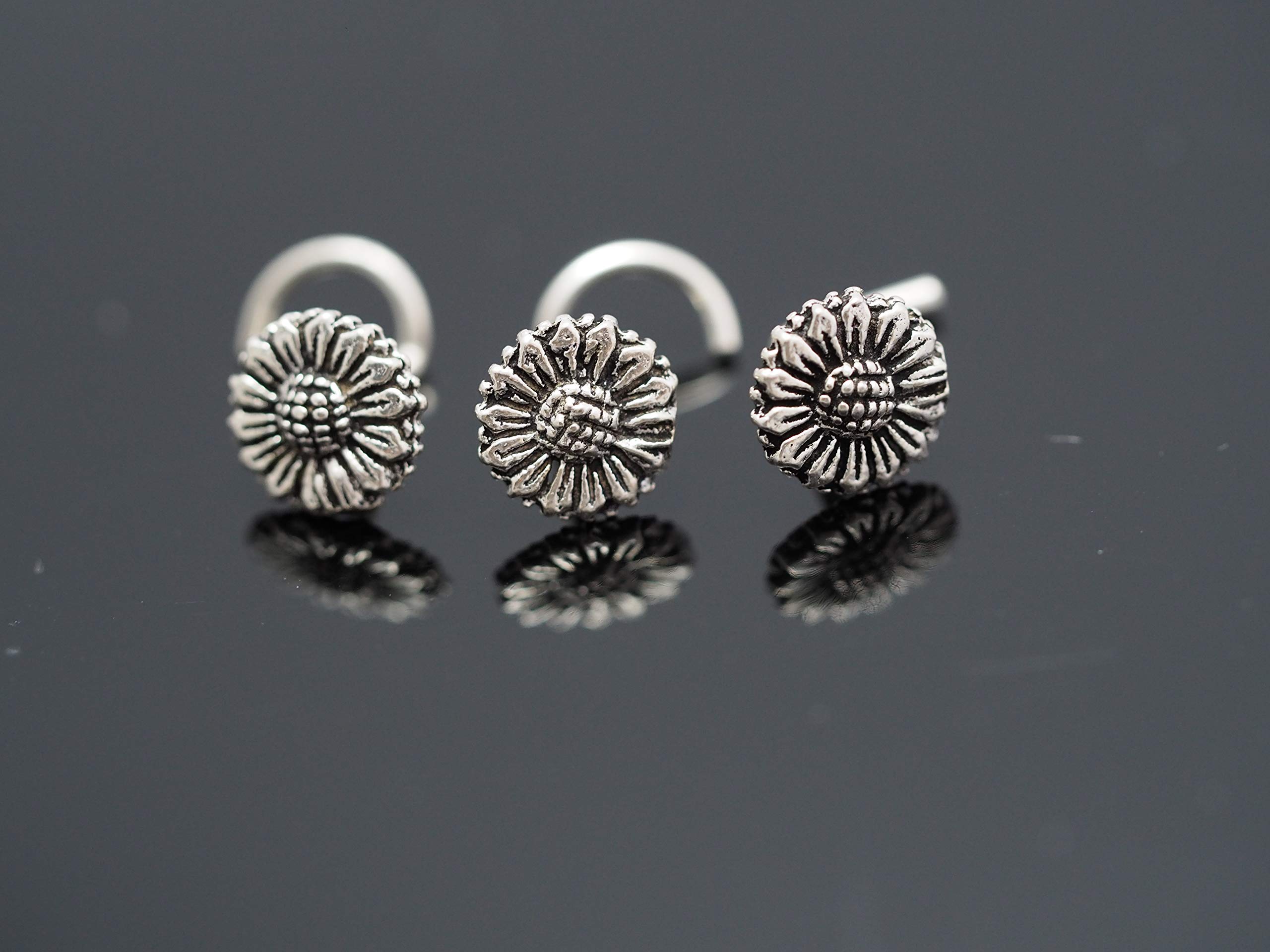 Nose Stud, Floral Nose Stud sterling silver nose stud, Jewelry Nose Stud, Body Piercing Jewelry, Sunflower/Nose Stud (18g Right Screw)