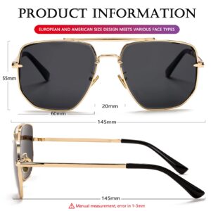 AIEYEZO Square Aviator Sunglasses for Men Women Fashion Vintage Diamond Cutting Lens Classic Military Pilot Gradient Shades (Gold/Grey)