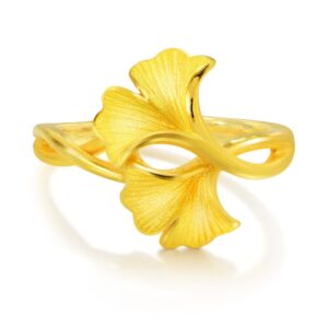 CHOW SANG SANG 999.9 24K Solid Gold Price-by-Weight 4.64g Gold Ginkgo Leaves Ring for Women and Wedding Occasion 89883R | Size: 13