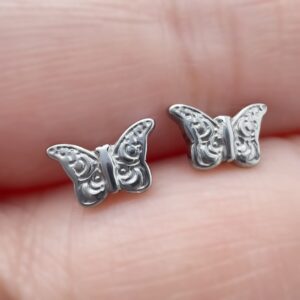 Limerencia Hypoallergenic G23 Titanium Earrings, Tiny Butterfly Stud, F136 Implant Grade Pure Titanium, Suitable for Sensitive Ears (Silver)