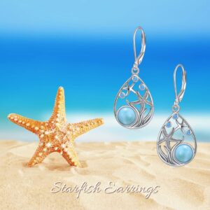 Starfish Beach Earrings for Women Sterling Silver Larimar Teardrop Earrings (larimar)