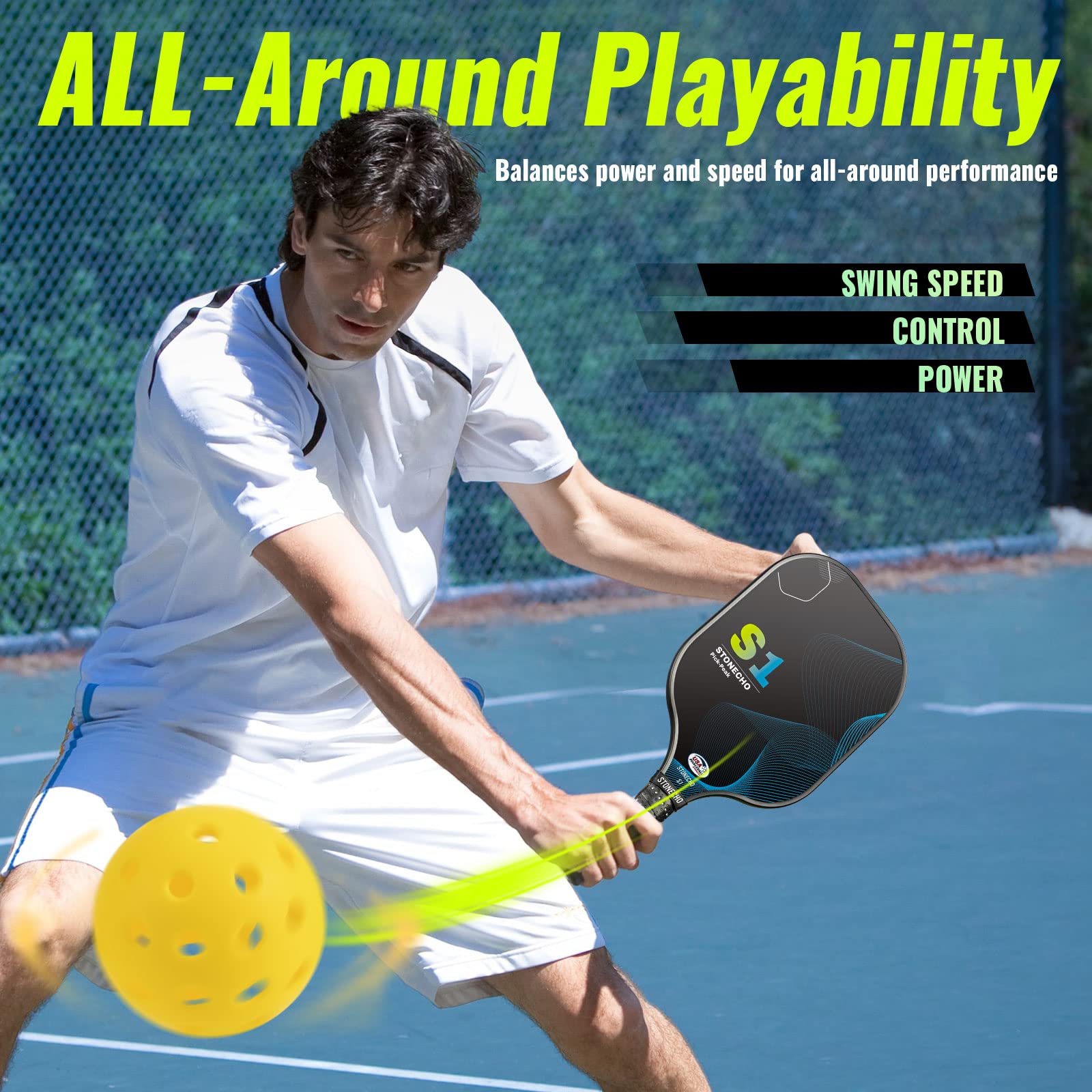 Pickleball Paddles, Pickleball Set, USAPA Approved Best Pickleball Rackets Fiberglass Face, Thicker Polypropylene Honeycomb Core, Lightweight Pickleball Paddles Set of 2 & 4 Indoor Outdoor balls & Bag