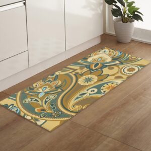 runner rugs, paisley culture asian retro style cashew flowers texture non slip low profile hallway runner rug for entryway entrance kitchen laundry room bedroom, 18"x59"