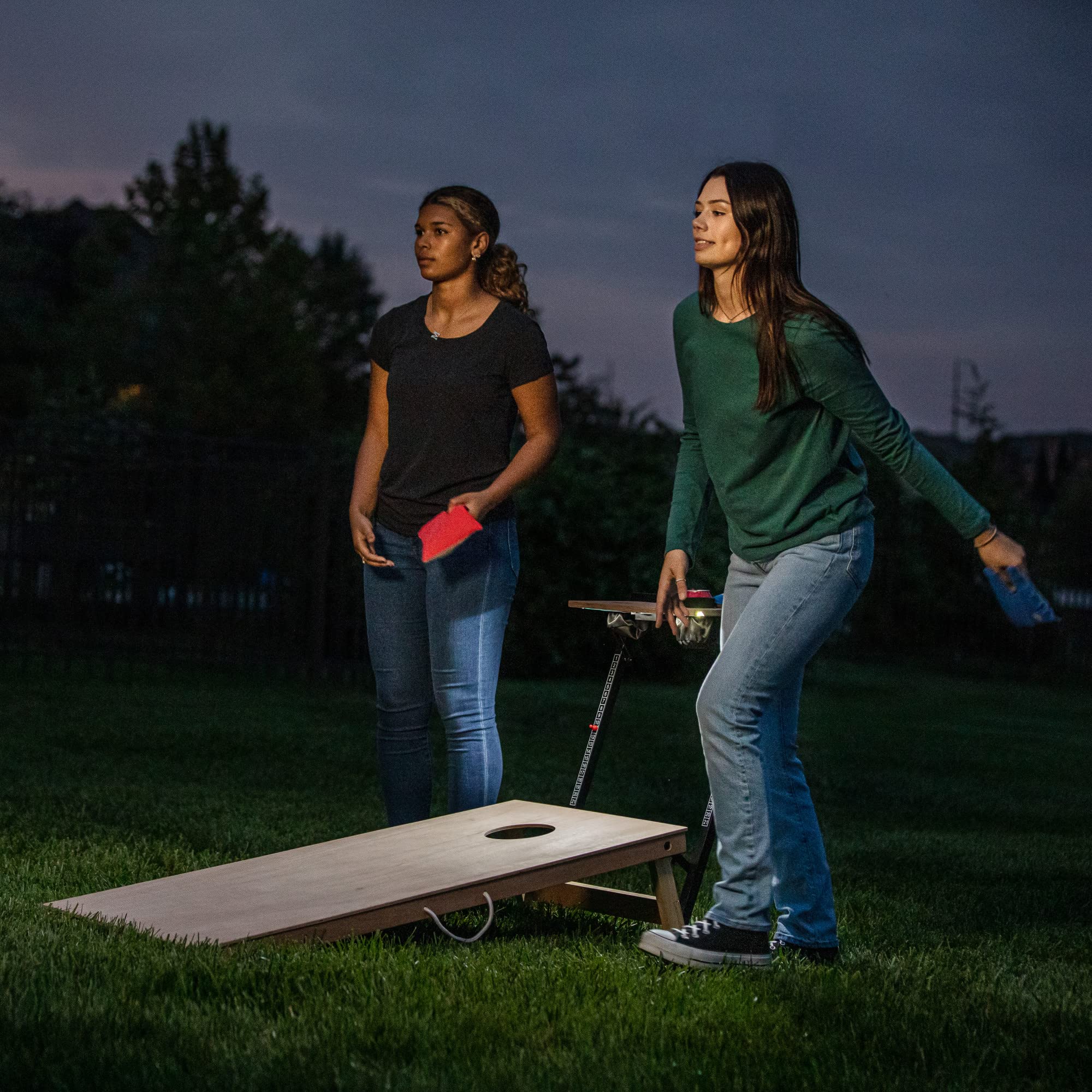 Triumph Sports LED 2x4 Cornhole Boards - Caddy Set and Grey and Blue