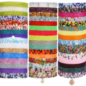 Taouzi 48 Pieces Waist Beads for Women Colorful Beaded Body Chain Elastic String Waist Chain Beach Bikini Belly Chains for Women