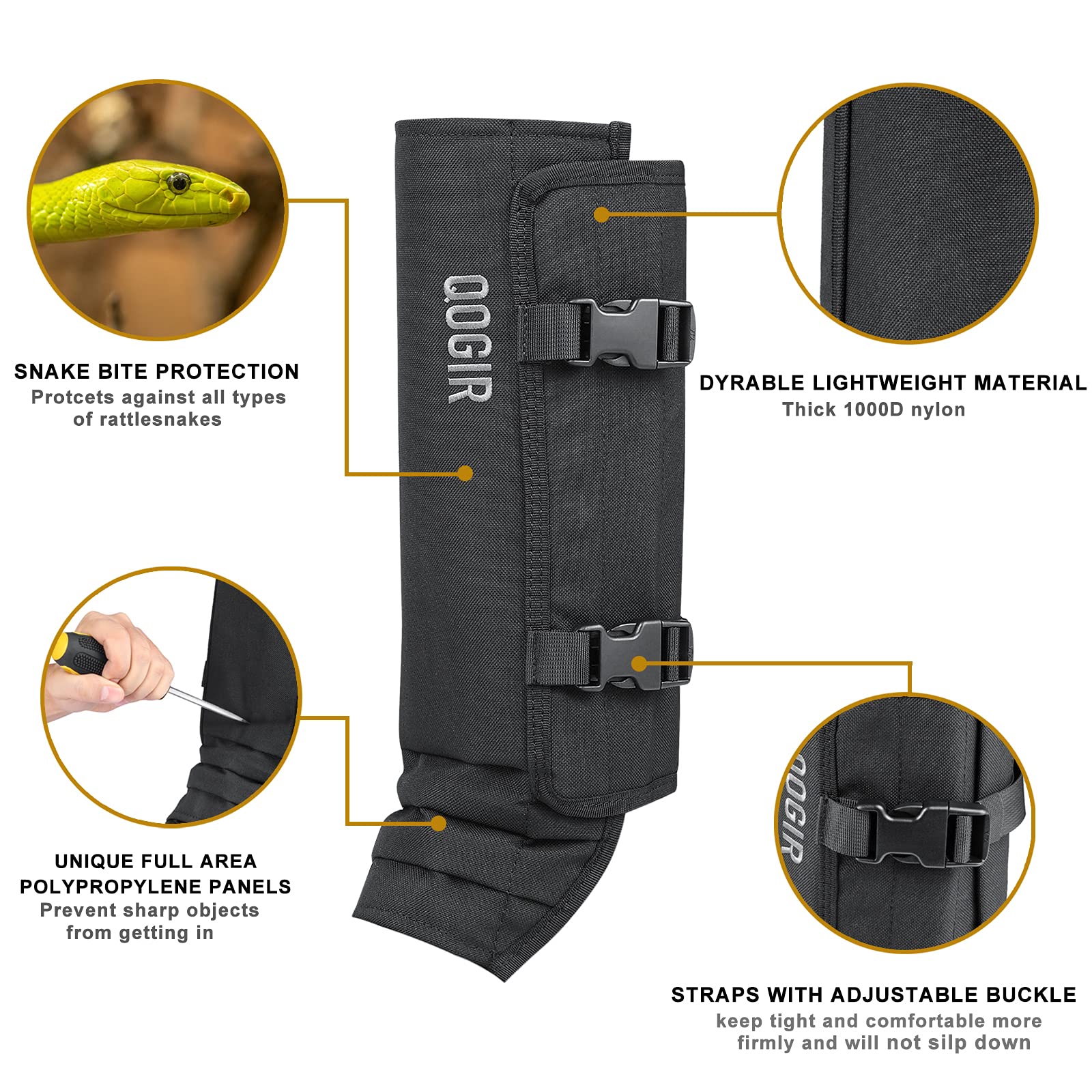 QOGIR Snake Gaiters 3 Pack: Durable Snake Guards for Hunting, Snake Gaiter Leggings for Men & Women, Snake Bite Protection for Lower Legs, Snake Proof Gaiters