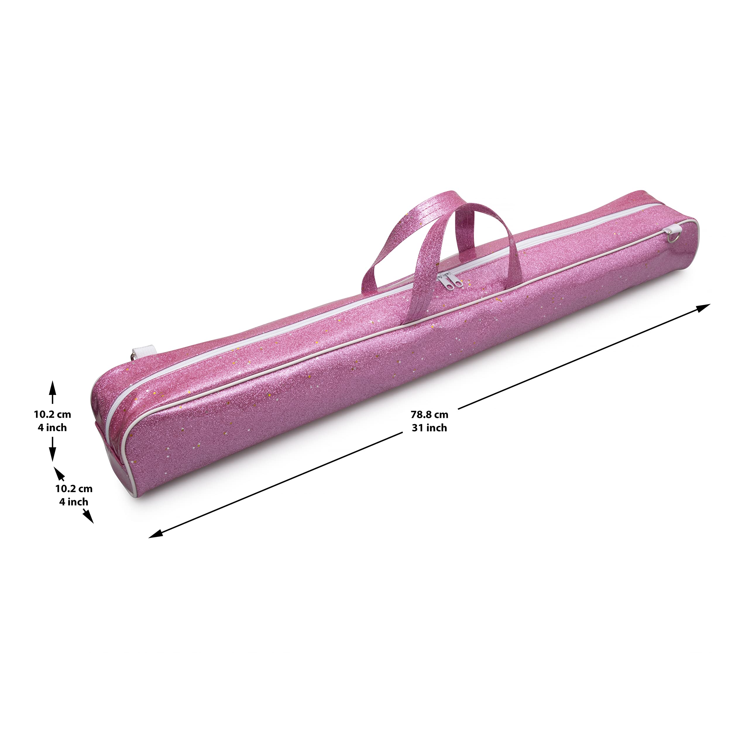 Cintrio Twirling Baton Bag Case with Adjustable Shoulder Strap - Pink Sparkle Case for Majorette Marching Dance Batons - Complete with Rainbow Dance Ribbon Streamer