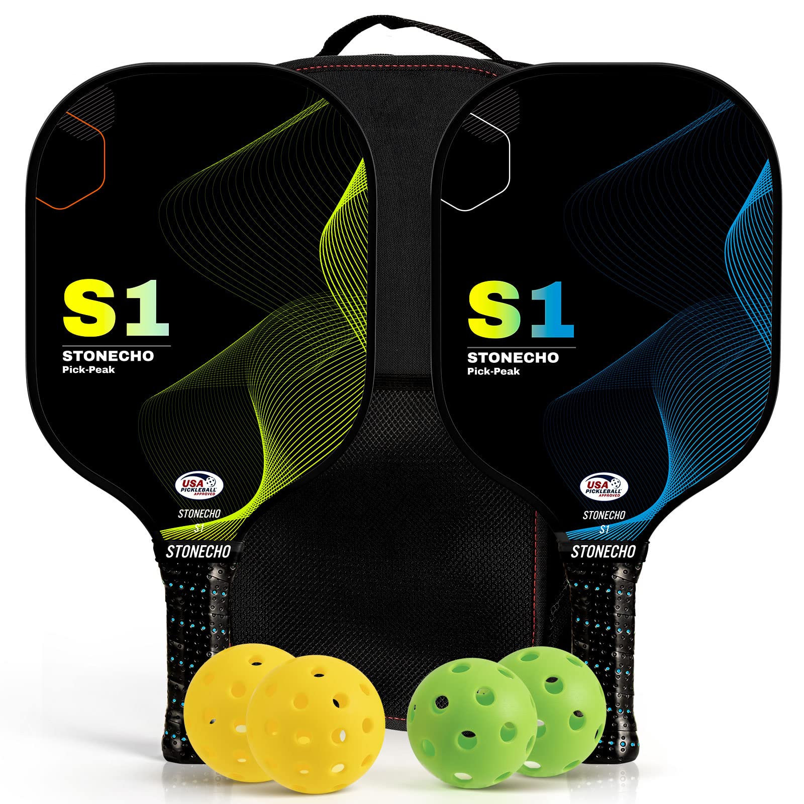 Pickleball Paddles, Pickleball Set, USAPA Approved Best Pickleball Rackets Fiberglass Face, Thicker Polypropylene Honeycomb Core, Lightweight Pickleball Paddles Set of 2 & 4 Indoor Outdoor balls & Bag