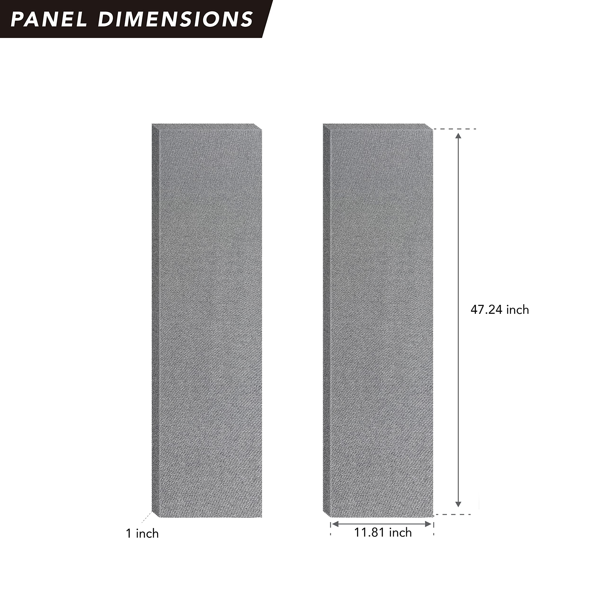 Olanglab Fabric Acoustic Panels, 2 Pack Fabric Wrapped Panel Acoustical Soundproof Wall Panels Sound Absorbing,Sound Absorbing Panels for Studio Acoustic Treatment (Dark Grey, 48x12 in)