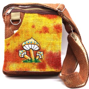 Himalaya Handmade Unique design Mushroom Embroidery Hemp Hobo Passport crossbody bag Festival Travel Bag 100% Himalaya Hemp FAIR TRADE Orange