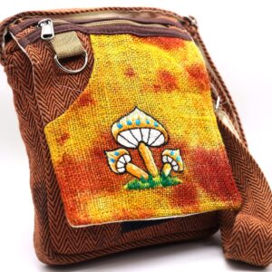 Himalaya Handmade Unique design Mushroom Embroidery Hemp Hobo Passport crossbody bag Festival Travel Bag 100% Himalaya Hemp FAIR TRADE Orange