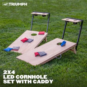 Triumph Sports LED 2x4 Cornhole Boards - Caddy Set and Grey and Blue